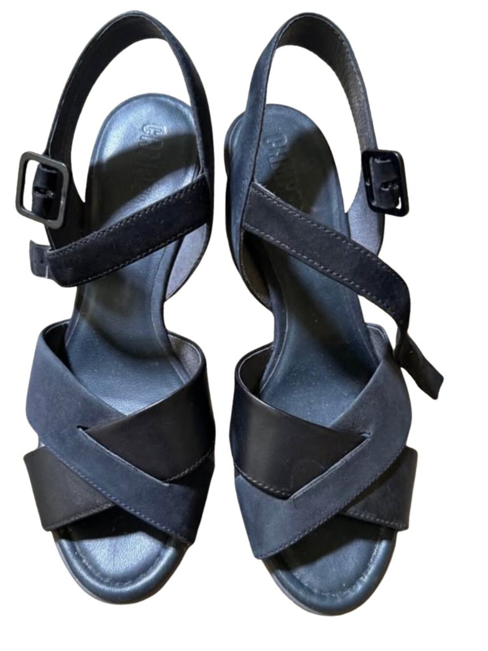 Camper Navy Leather Block Heel Sandals Size 37 EU (7 U.S.)